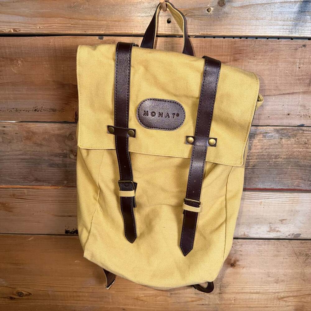 Monat Canvas Backpack Yellow Brown Leather Trim